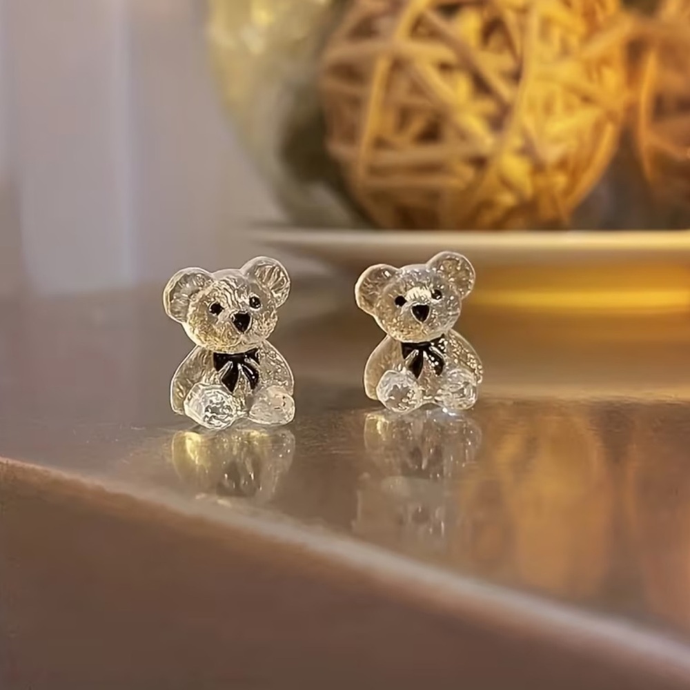 NEW Elegant Clear Bear Earrings. Unique Bear Earrings.  🐻  A7-241